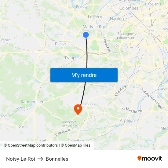 Noisy-Le-Roi to Bonnelles map