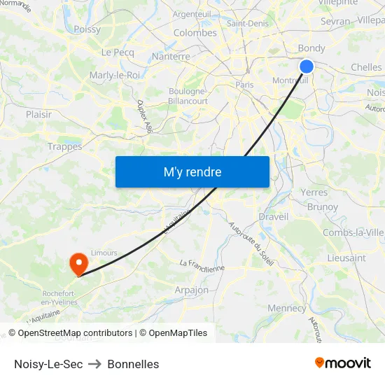 Noisy-Le-Sec to Bonnelles map