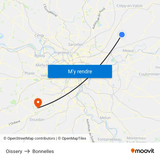 Oissery to Bonnelles map