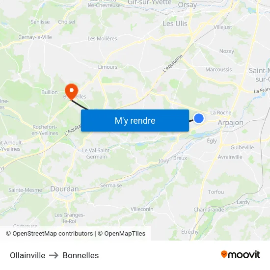 Ollainville to Bonnelles map