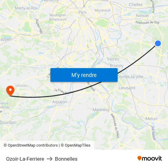 Ozoir-La-Ferriere to Bonnelles map