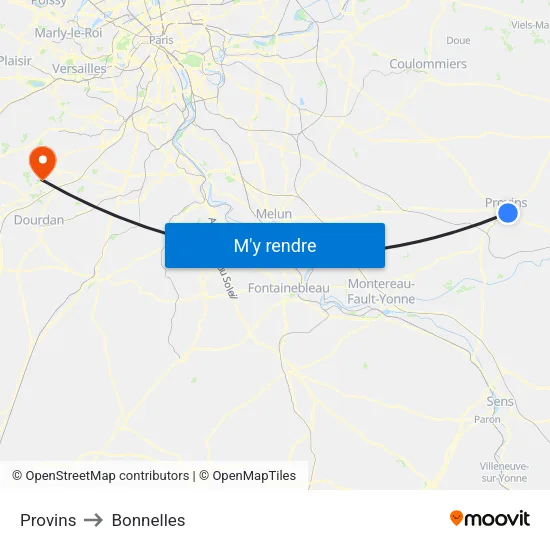 Provins to Bonnelles map