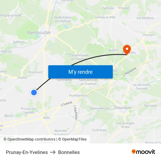 Prunay-En-Yvelines to Bonnelles map