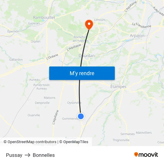 Pussay to Bonnelles map