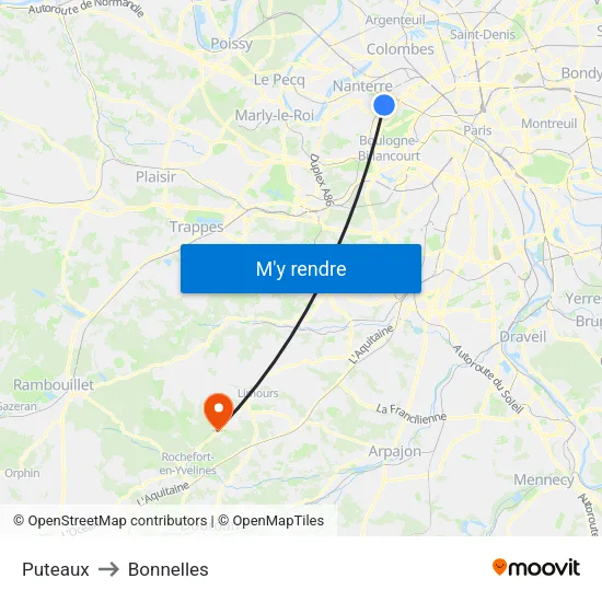 Puteaux to Bonnelles map