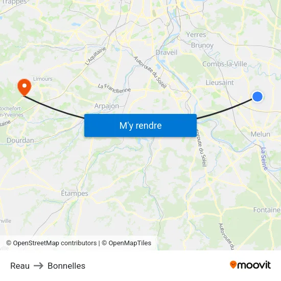 Reau to Bonnelles map