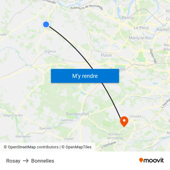 Rosay to Bonnelles map
