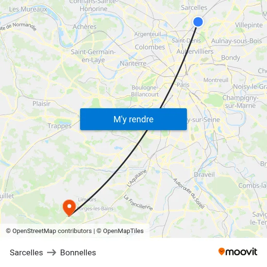 Sarcelles to Bonnelles map