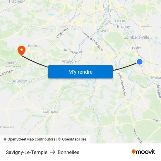 Savigny-Le-Temple to Bonnelles map
