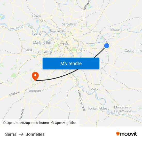 Serris to Bonnelles map