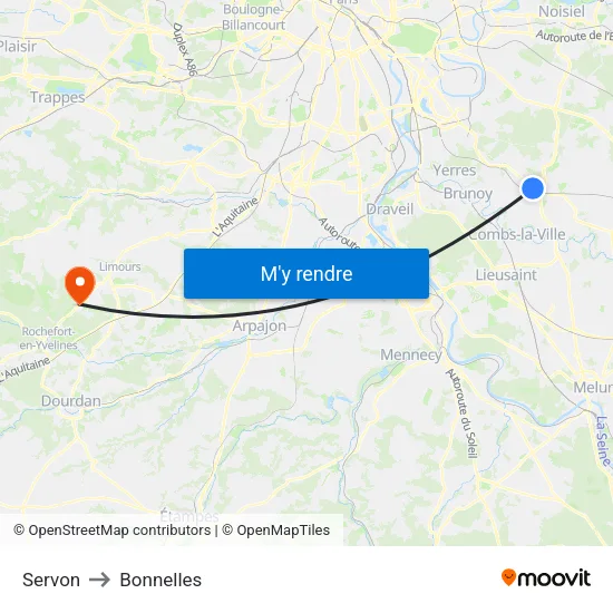 Servon to Bonnelles map