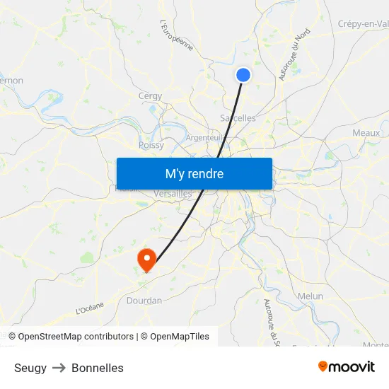Seugy to Bonnelles map