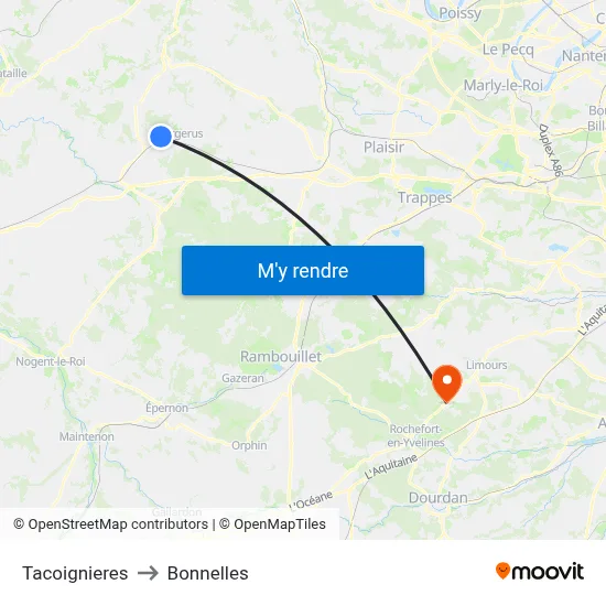 Tacoignieres to Bonnelles map