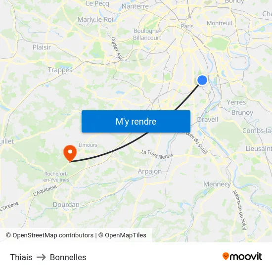 Thiais to Bonnelles map
