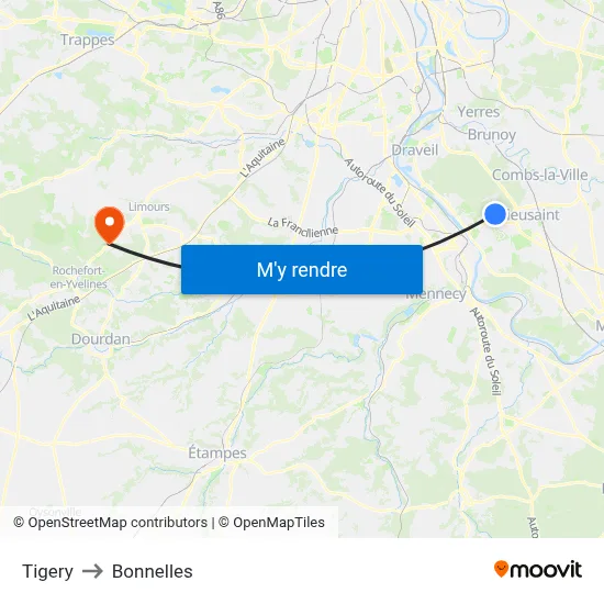 Tigery to Bonnelles map