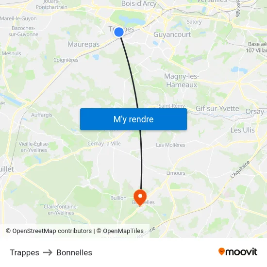 Trappes to Bonnelles map