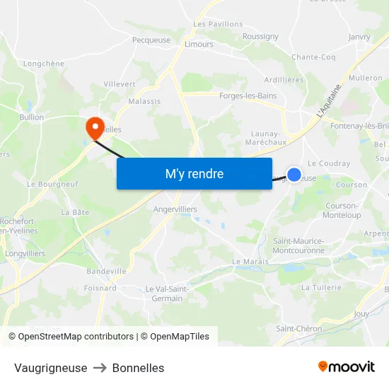 Vaugrigneuse to Bonnelles map