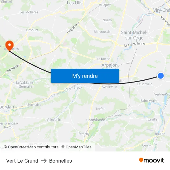 Vert-Le-Grand to Bonnelles map