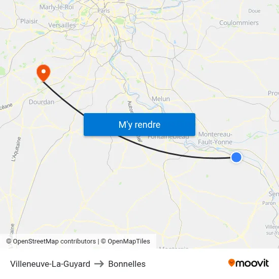 Villeneuve-La-Guyard to Bonnelles map