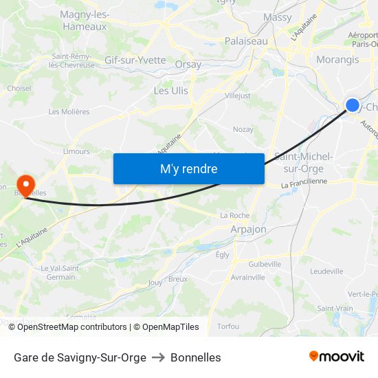 Gare de Savigny-Sur-Orge to Bonnelles map