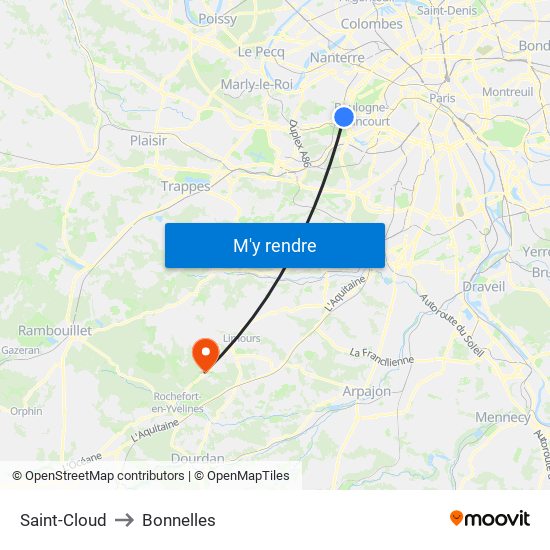 Saint-Cloud to Bonnelles map