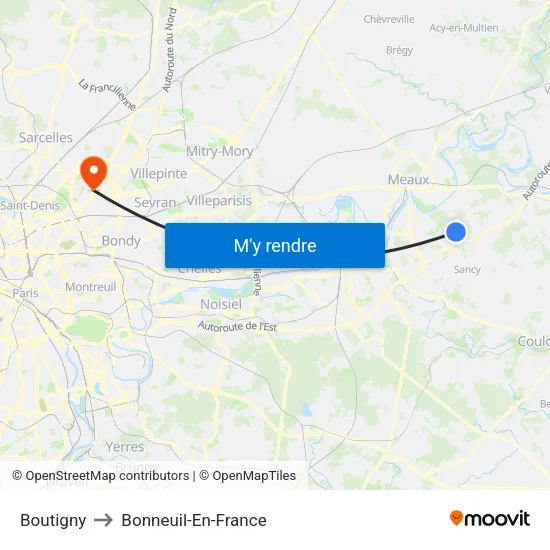 Boutigny to Bonneuil-En-France map