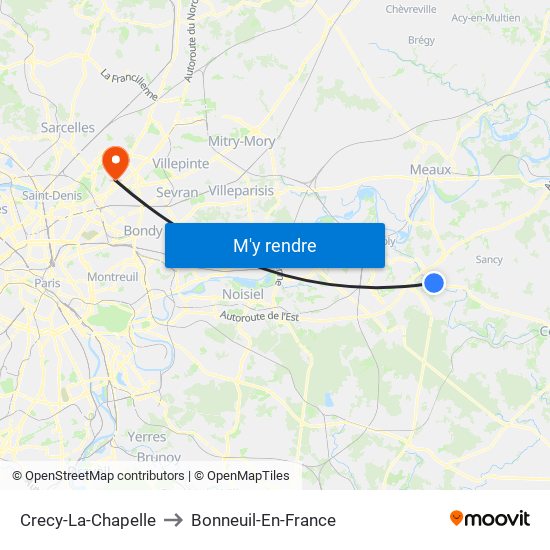 Crecy-La-Chapelle to Bonneuil-En-France map