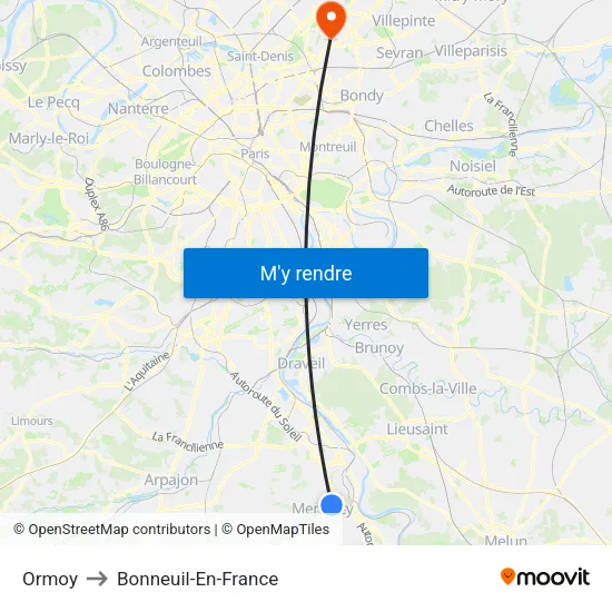 Ormoy to Bonneuil-En-France map