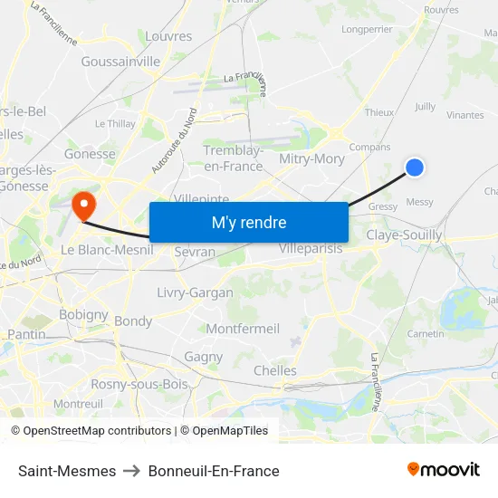 Saint-Mesmes to Bonneuil-En-France map