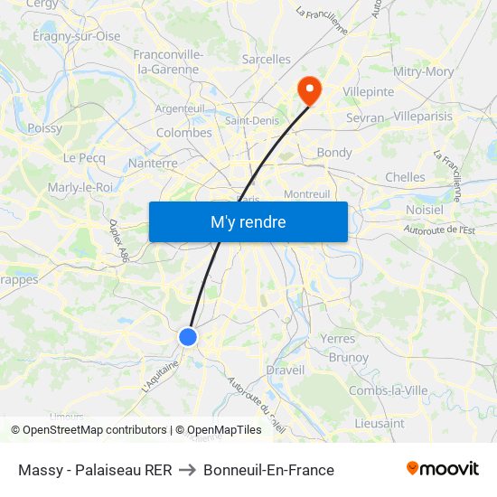 Massy - Palaiseau RER to Bonneuil-En-France map