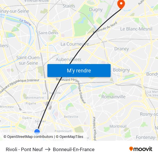 Rivoli - Pont Neuf to Bonneuil-En-France map