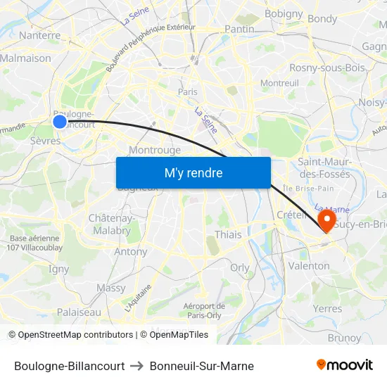 Boulogne-Billancourt to Bonneuil-Sur-Marne map
