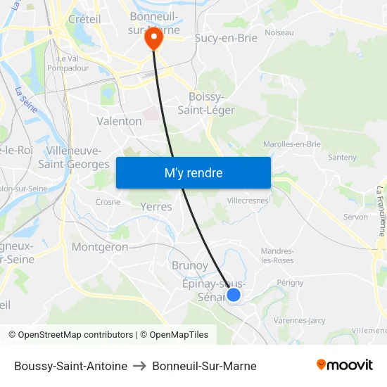 Boussy-Saint-Antoine to Bonneuil-Sur-Marne map