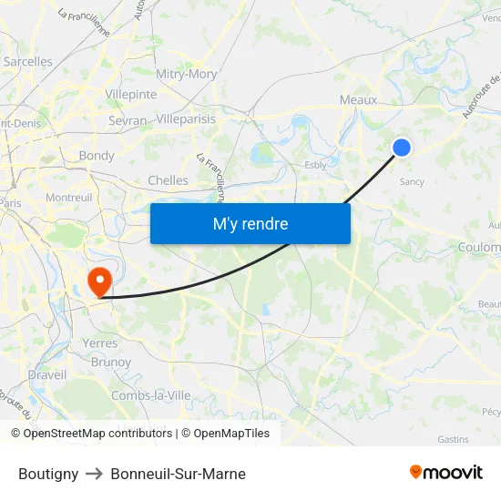 Boutigny to Bonneuil-Sur-Marne map
