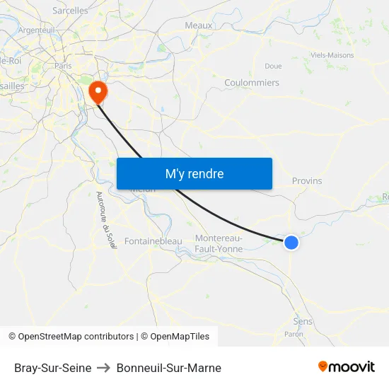 Bray-Sur-Seine to Bonneuil-Sur-Marne map