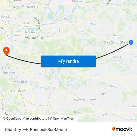 Chauffry to Bonneuil-Sur-Marne map
