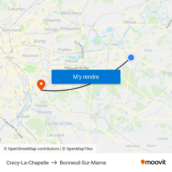 Crecy-La-Chapelle to Bonneuil-Sur-Marne map