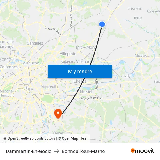 Dammartin-En-Goele to Bonneuil-Sur-Marne map