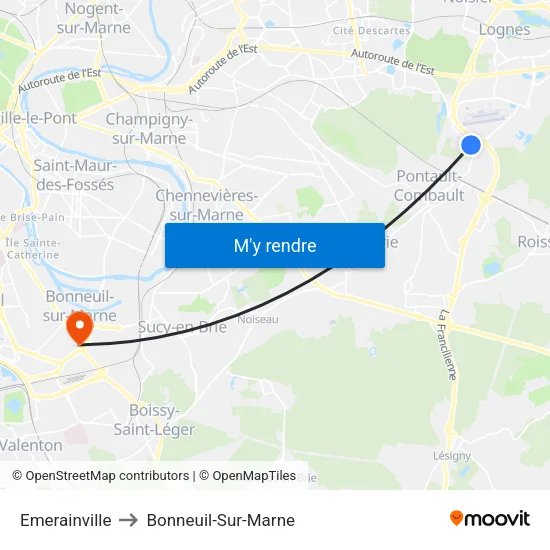 Emerainville to Bonneuil-Sur-Marne map