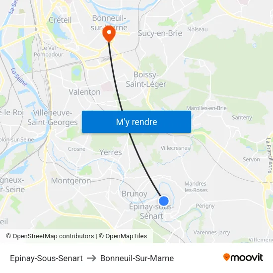 Epinay-Sous-Senart to Bonneuil-Sur-Marne map