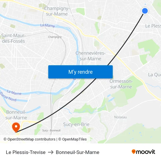 Le Plessis-Trevise to Bonneuil-Sur-Marne map