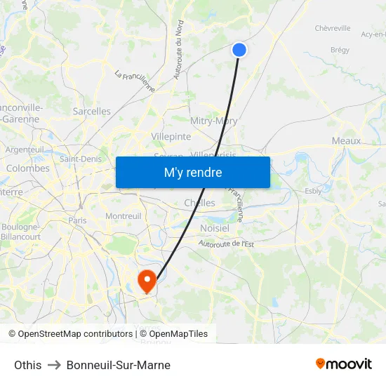 Othis to Bonneuil-Sur-Marne map
