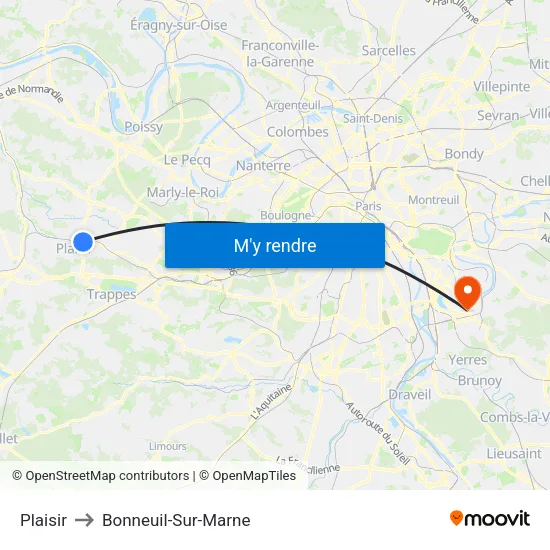 Plaisir to Bonneuil-Sur-Marne map