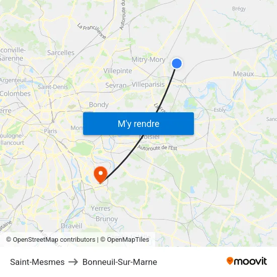 Saint-Mesmes to Bonneuil-Sur-Marne map