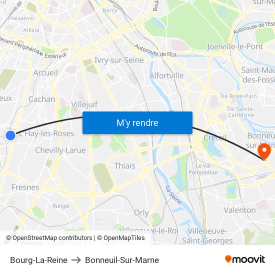 Bourg-La-Reine to Bonneuil-Sur-Marne map