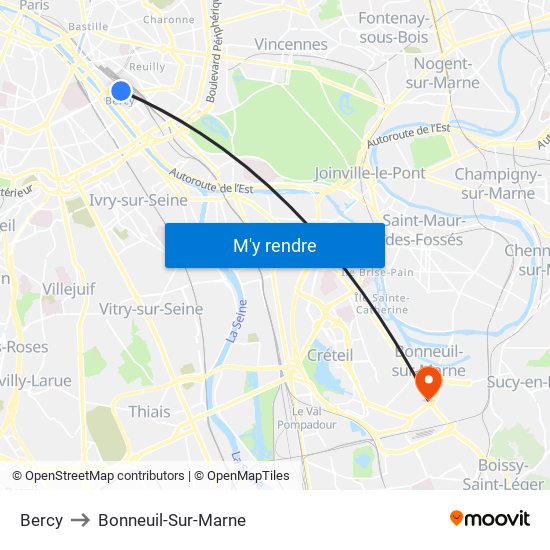 Bercy to Bonneuil-Sur-Marne map