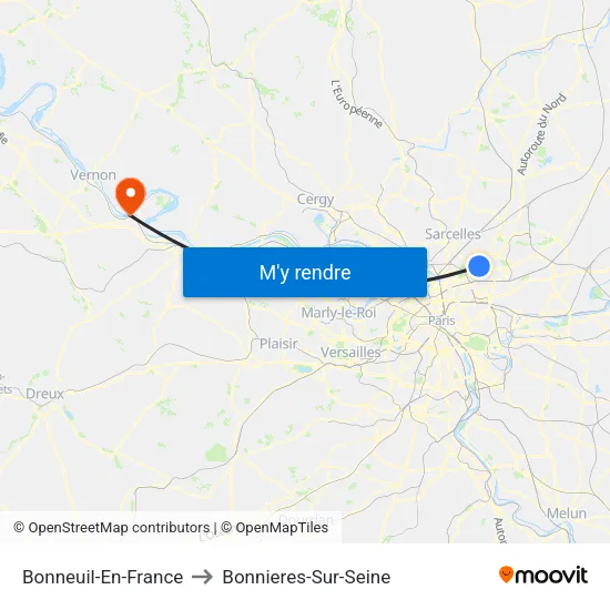 Bonneuil-En-France to Bonnieres-Sur-Seine map
