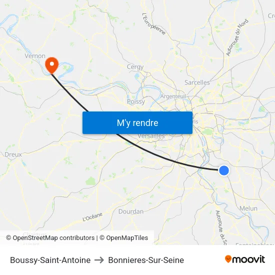 Boussy-Saint-Antoine to Bonnieres-Sur-Seine map