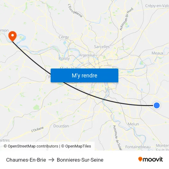 Chaumes-En-Brie to Bonnieres-Sur-Seine map
