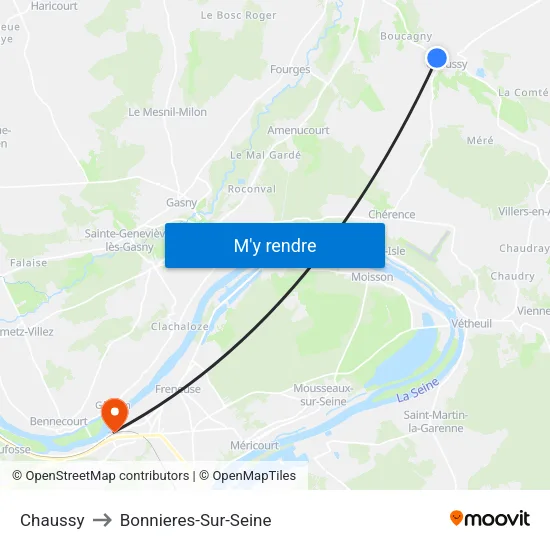 Chaussy to Bonnieres-Sur-Seine map